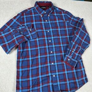 Chaps Men's Large Flannel Shirt Burgandy/Blue Plaid Button Down  Long Sleeve